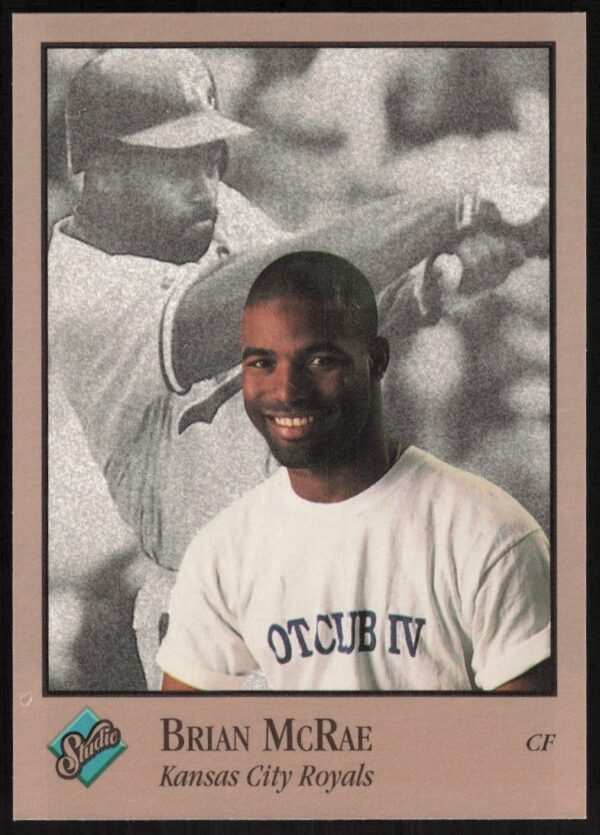 1992 Leaf Studio Card of Brian McRae #187, showcasing MLB career highlights.