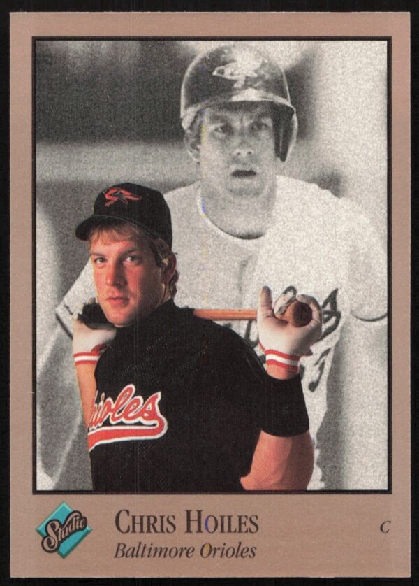1992 Leaf Studio Chris Hoiles card #124, featuring Baltimore Orioles catcher in uniform.