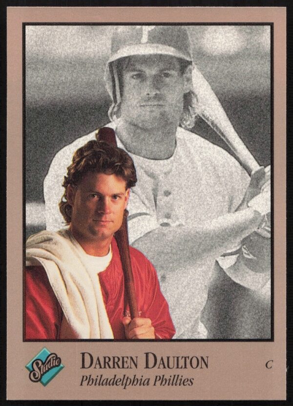 Darren Daulton 1992 Leaf Studio baseball card #73 features Phillies catcher in uniform.