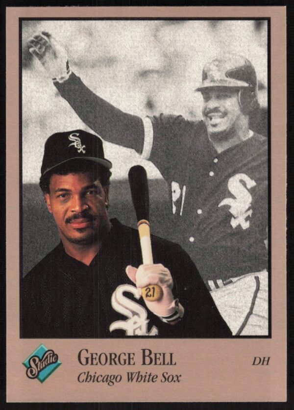 1992 Leaf Studio Baseball Card of George Bell #151, featuring a candid portrait.
