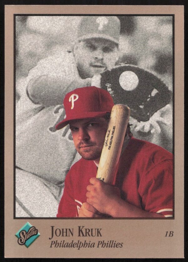 John Kruk 1992 Leaf Studio Baseball Card #76 in Phillies uniform, emphasizing MLB career.