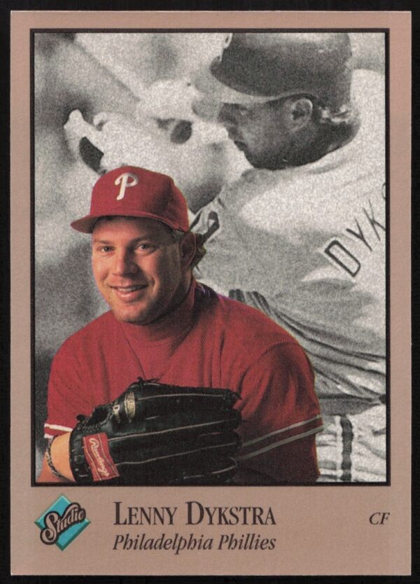 Lenny Dykstra 1992 Leaf Studio Baseball Card #75, Phillies uniform, front view.