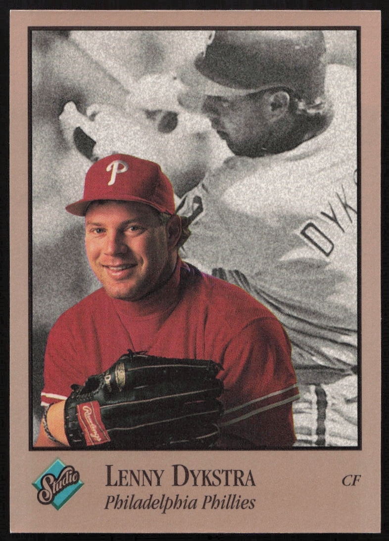 Lenny Dykstra 1992 Leaf Studio Baseball Card #75, Phillies uniform, front view.