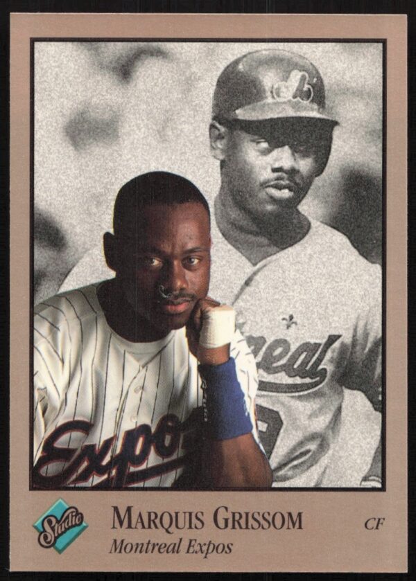 Marquis Grissom 1992 Leaf Studio baseball card #55, Montreal Expos outfielder action shot.