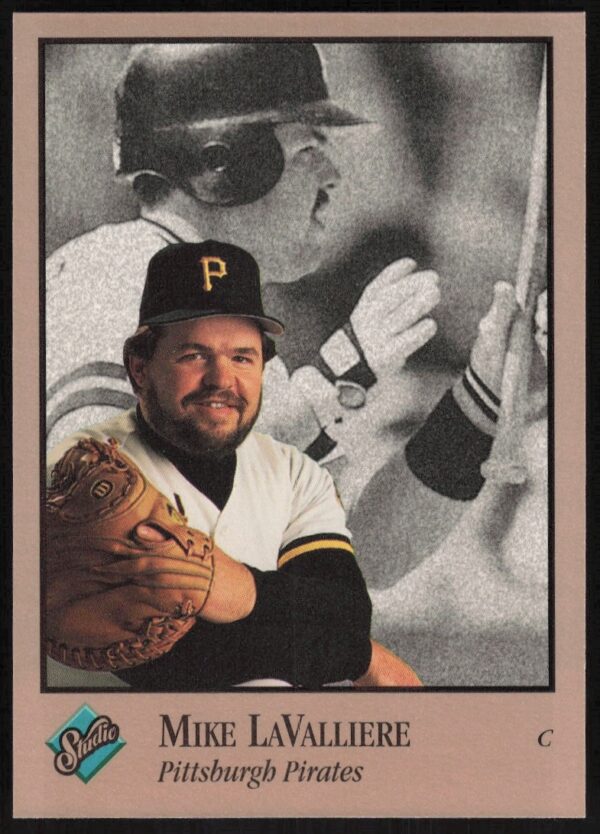 Front of 1992 Leaf Studio card featuring Mike LaValliere, Pittsburgh Pirates catcher.