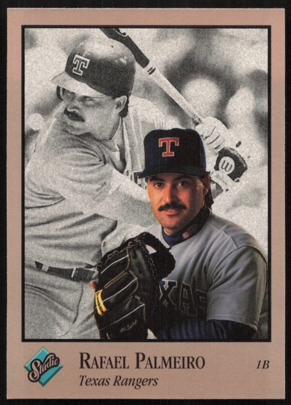 Rafael Palmeiro 1992 Leaf Studio baseball card, Texas Rangers portrait, classic design.