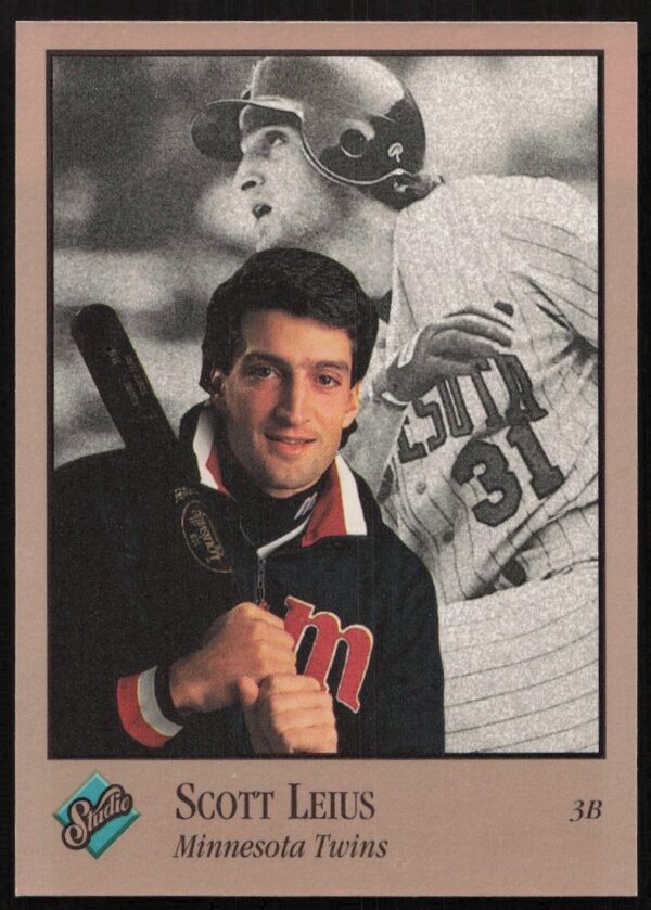 1992 Leaf Studio Baseball Card: Scott Leius #206, Minnesota Twins Portrait.