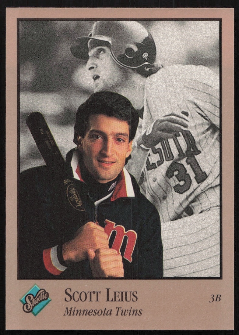 1992 Leaf Studio Baseball Card: Scott Leius #206, Minnesota Twins Portrait.