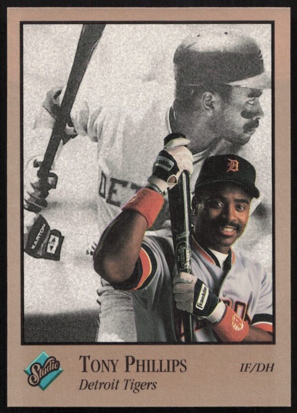 1992 Leaf Studio Tony Phillips baseball card with portrait and studio backdrop.