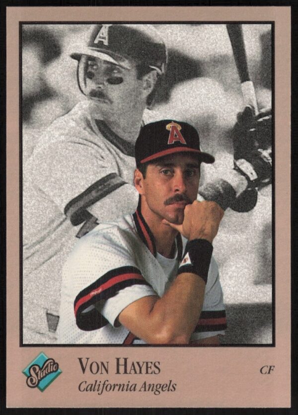 Von Hayes 1992 Leaf Studio Card #147 featuring a portrait with California Angels cap.