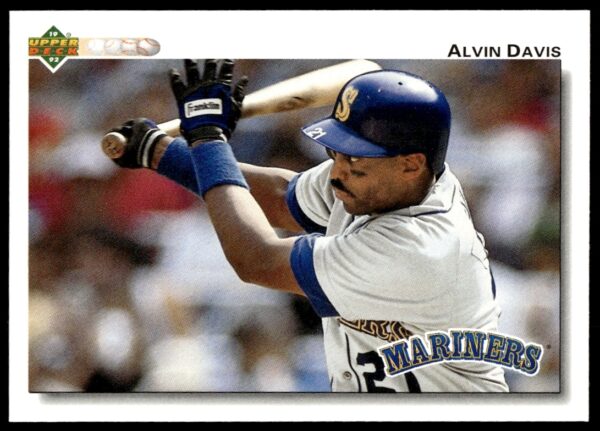 1992 Upper Deck Alvin Davis baseball card #386, Seattle Mariners first baseman in action.