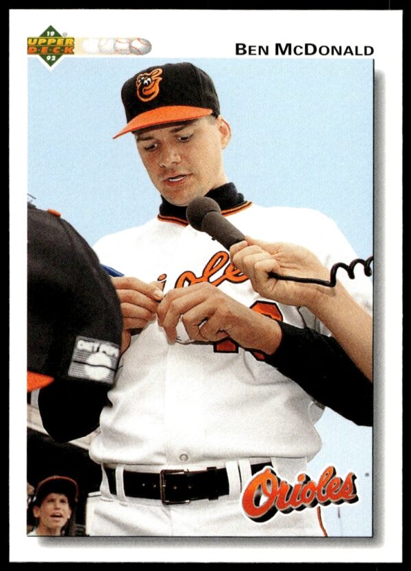 Ben McDonald pitching, 1992 Upper Deck card #163, Baltimore Orioles.
