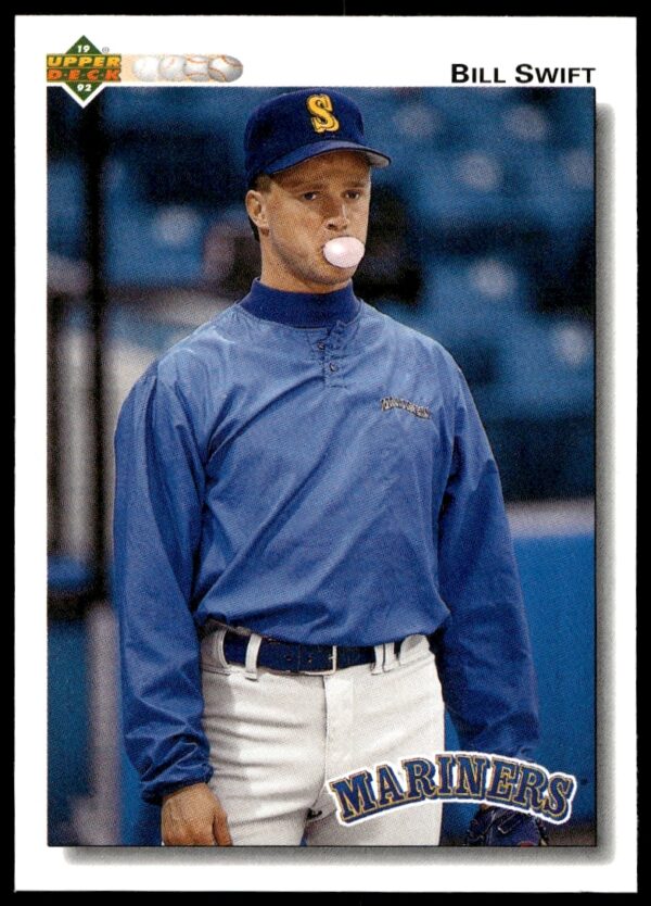 Bill Swifts 1992 Upper Deck card, #620, featured in pitching action.