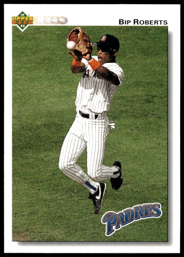 Bip Roberts 1992 Upper Deck #141 Baseball Card, San Diego Padres Outfielder in Action.