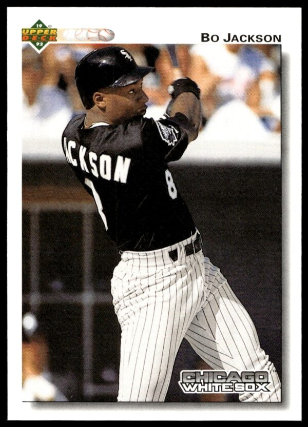 Bo Jackson 1992 Upper Deck card #555, iconic action pose, legendary athlete.