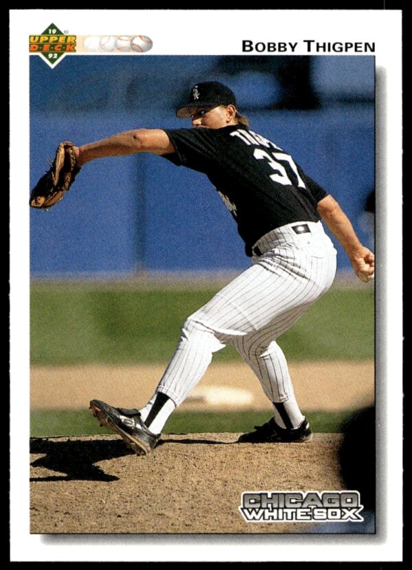 Bobby Thigpen 1992 Upper Deck card #285, Chicago White Sox, pitching action shot.