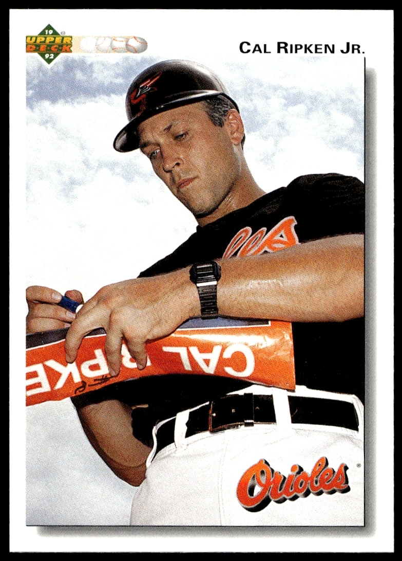 Front of Cal Ripken Jr. 1992 Upper Deck baseball card #165 in Orioles uniform.