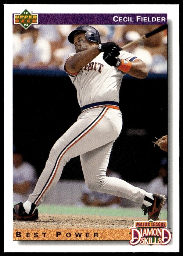 Cecil Fielder 1992 Upper Deck Baseball Card #647, showing his powerful batting stance.