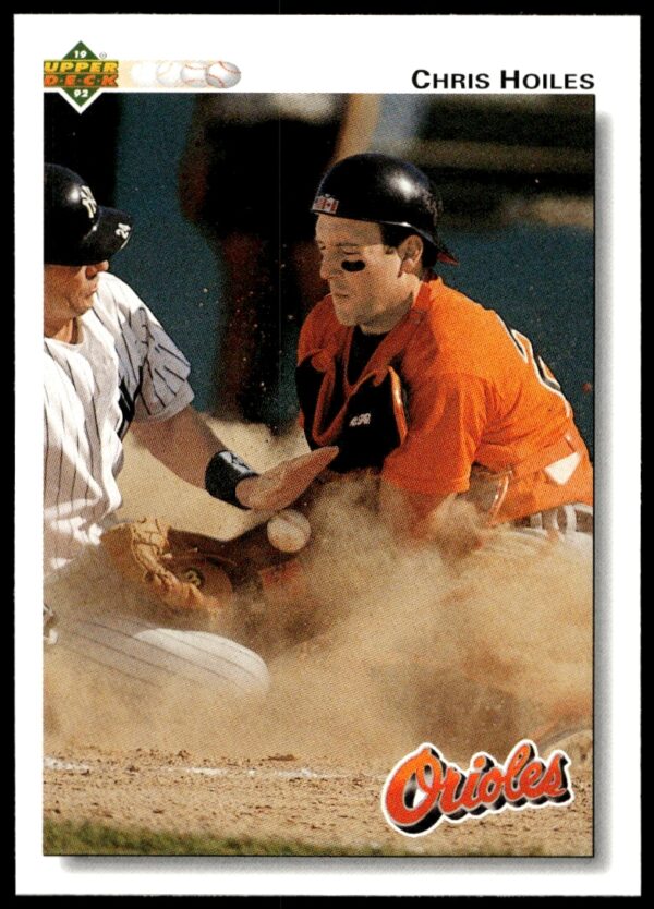 Chris Hoiles 1992 Upper Deck Card #183 featuring Orioles catcher in action.