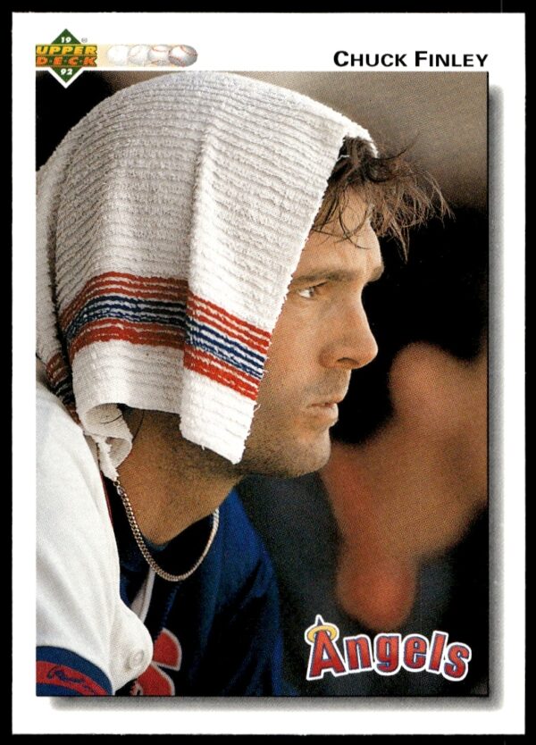 Chuck Finley 1992 Upper Deck Baseball Card #244 featuring California Angels pitcher mid-action.