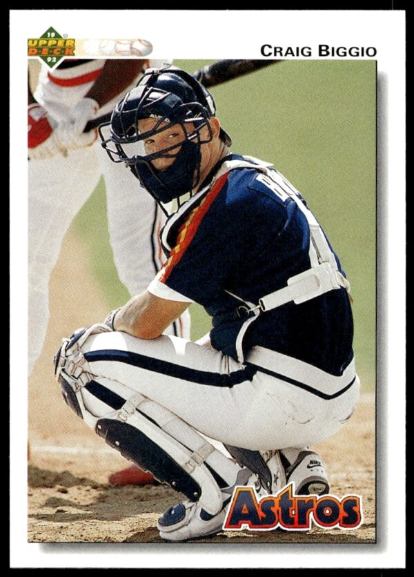 Craig Biggio 1992 Upper Deck card #162, Houston Astros MLB player in action.