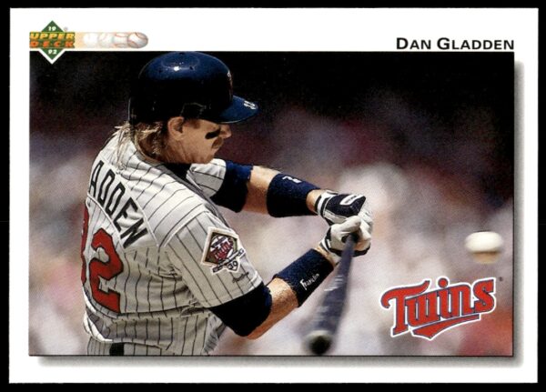 Dan Gladden in-action 1992 Upper Deck #332, Minnesota Twins baseball card.