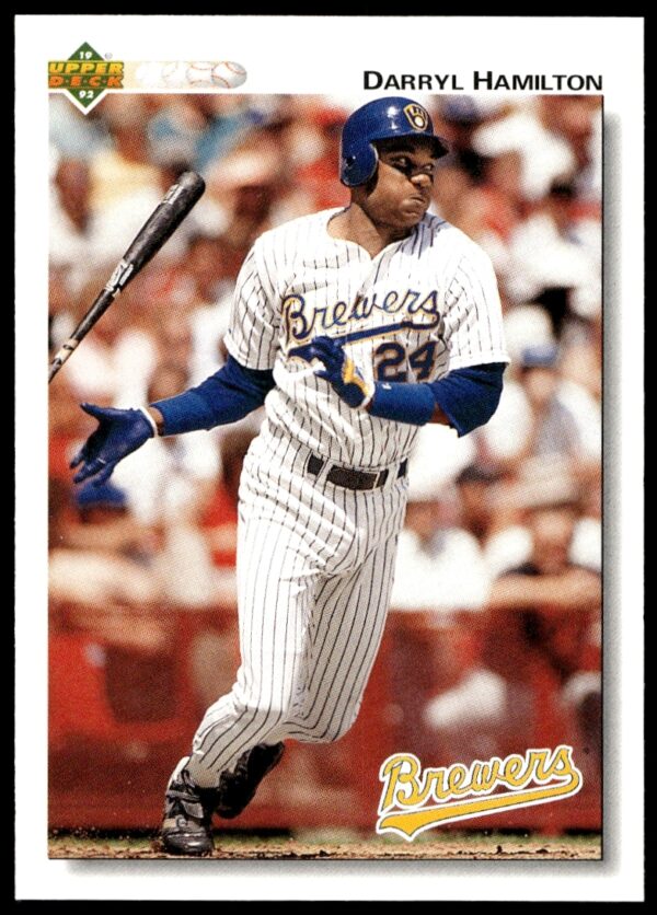 Darryl Hamilton 1992 Upper Deck #460, Milwaukee Brewers outfielder baseball card in action pose.