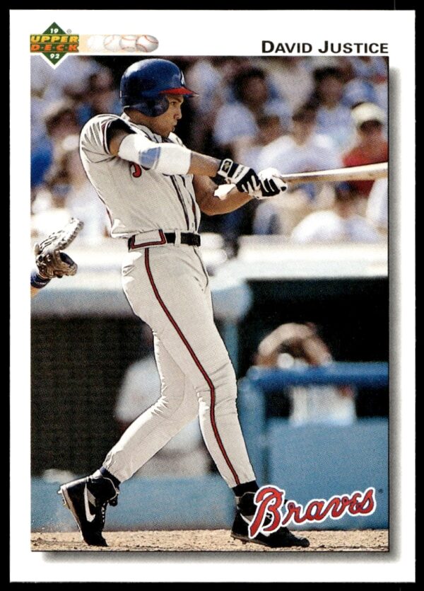 David Justice 1992 Upper Deck card #546 showcasing Braves outfielder in action.