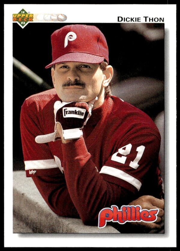 Baseball card of Dickie Thon in batting pose, 1992 Upper Deck #150, Astros uniform.