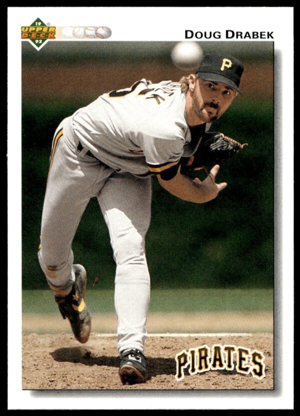 Doug Drabek 1992 Upper Deck baseball card #221, featuring an action shot of the pitcher.