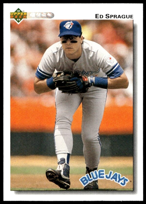 Ed Sprague 1992 Blue Jays action shot, Upper Deck card #242, MLB collectible.