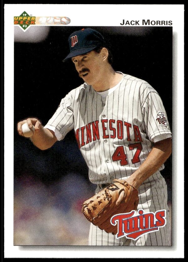 1992 Jack Morris Upper Deck card, Twins pitcher mid-action, vibrant colors, #315.