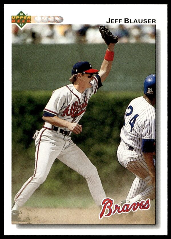1992 Upper Deck Jeff Blauser baseball card #370, action shot in Atlanta Braves uniform.