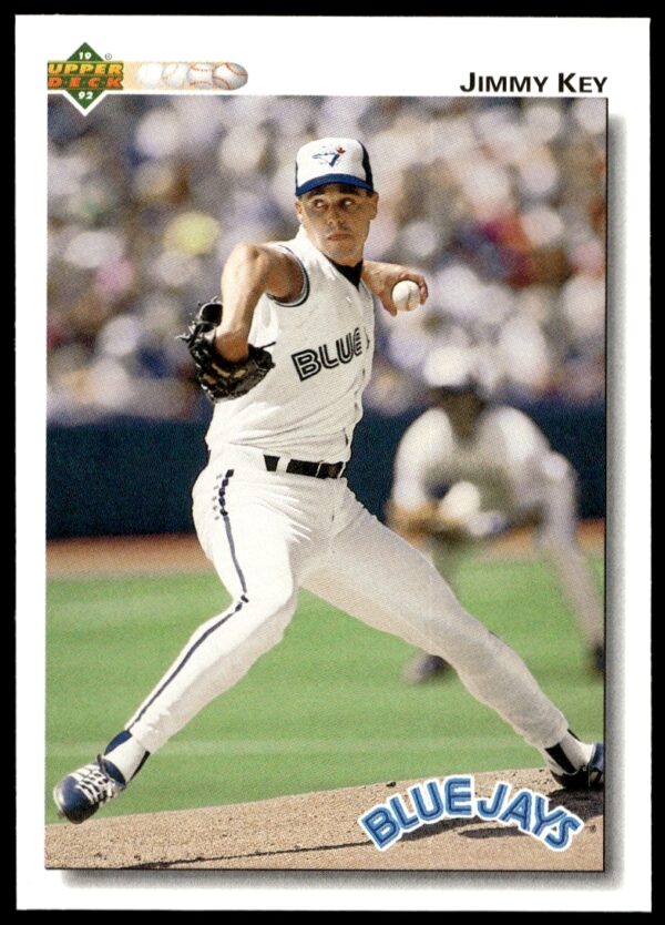 1992 Upper Deck card of Jimmy Key, #302, showing dynamic pitching stance.