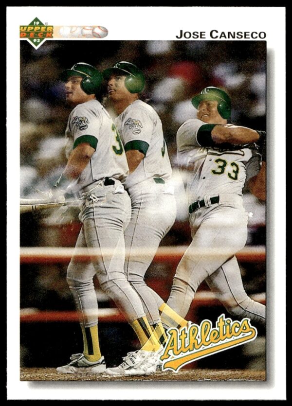 Jose Canseco 1992 Upper Deck #333 baseball card front image showcasing his athletic action.