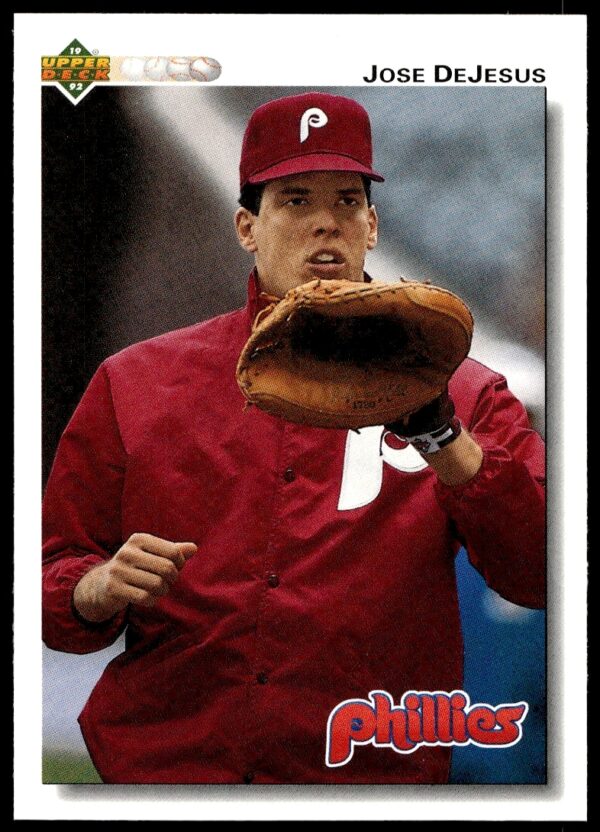 Jose DeJesus 1992 Upper Deck baseball card #631 front view mid-action.