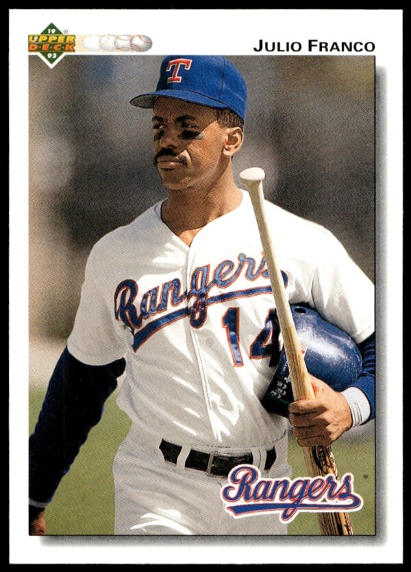 Julio Franco 1992 Upper Deck Card #241, Texas Rangers, Iconic Batting Stance.