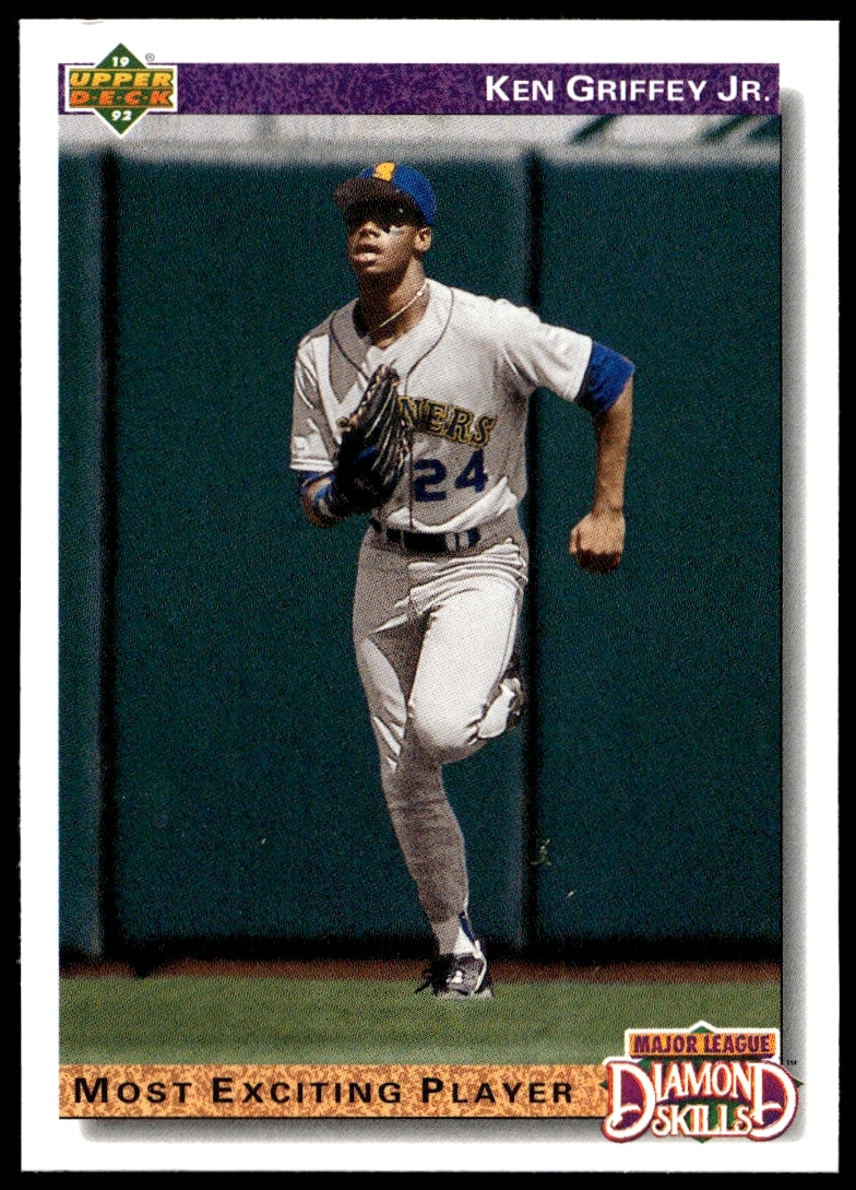 Ken Griffey Jr. Seattle Mariners action pose, 1992 Upper Deck card #650.
