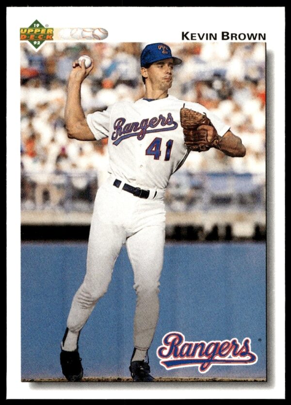 Kevin Brown 1992 Upper Deck Baseball Card #578, Texas Rangers Pitcher Mid-Action Portrait.