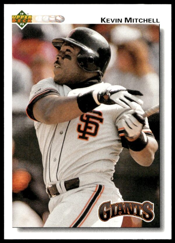 Kevin Mitchell 1992 Upper Deck Card #266, San Francisco Giants, batting action.