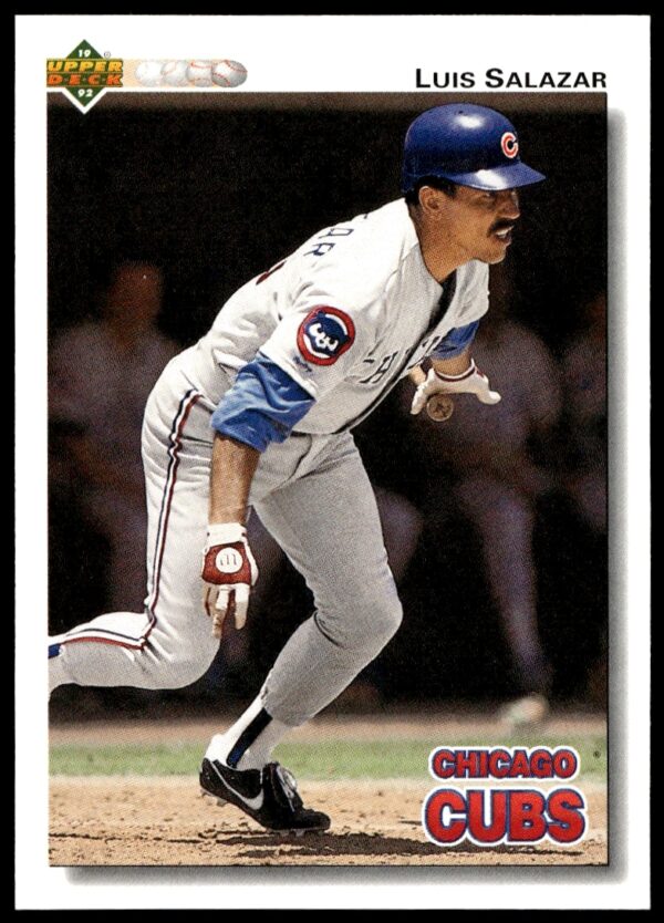 Luis Salazar 1992 Upper Deck #638 baseball card front with vibrant colors and posed action.