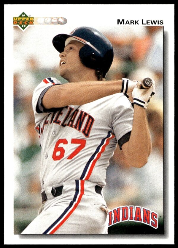Mark Lewis 1992 Upper Deck baseball card, Cleveland Indians action, stadium backdrop, card #235.