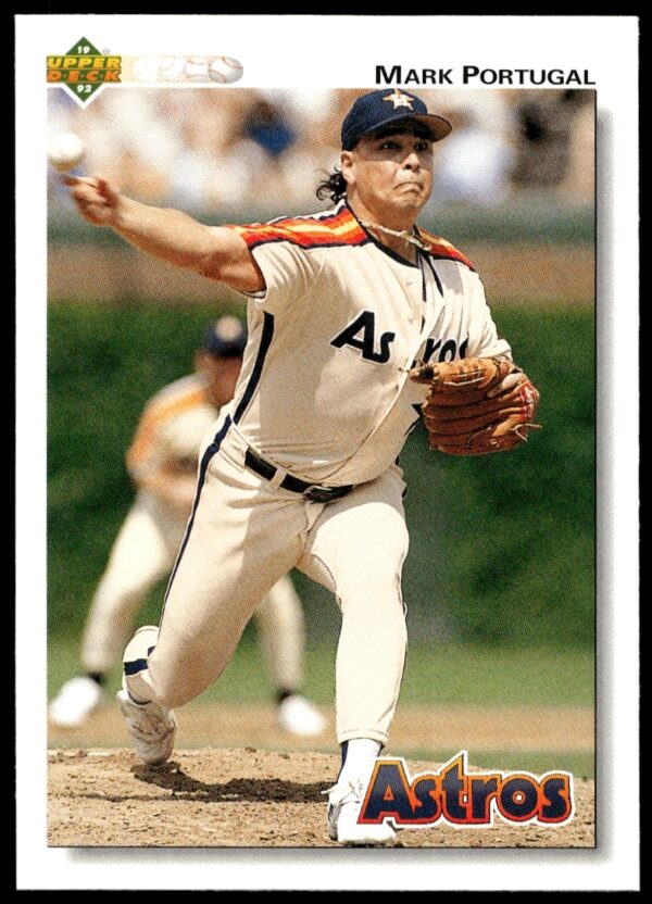1992 Upper Deck baseball card of Mark Portugal, card #448, showcasing his pitching form.