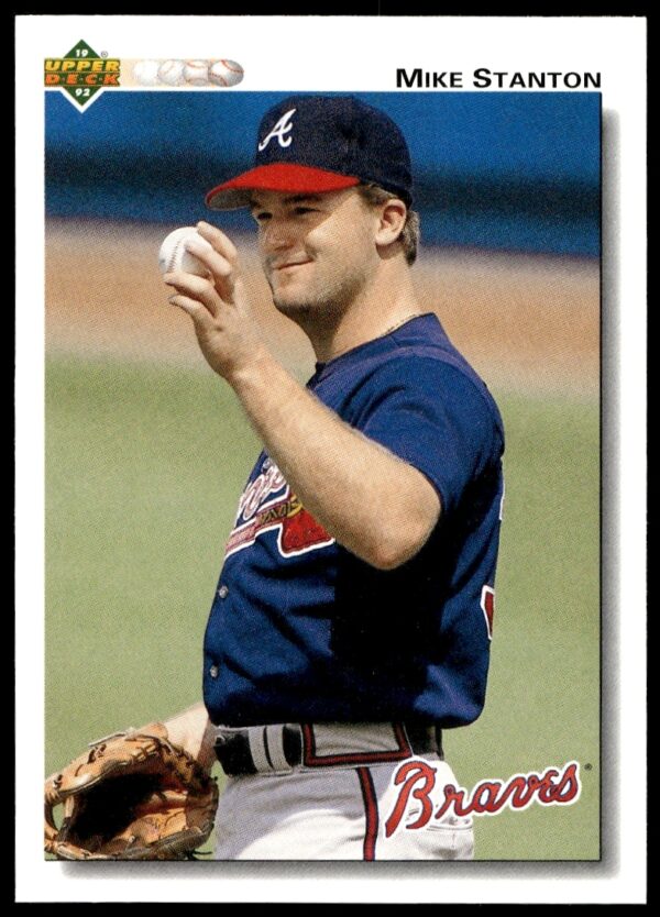 Mike Stanton 1992 Upper Deck Baseball Card #653, Yankees Pitcher in Mid-Pitch.