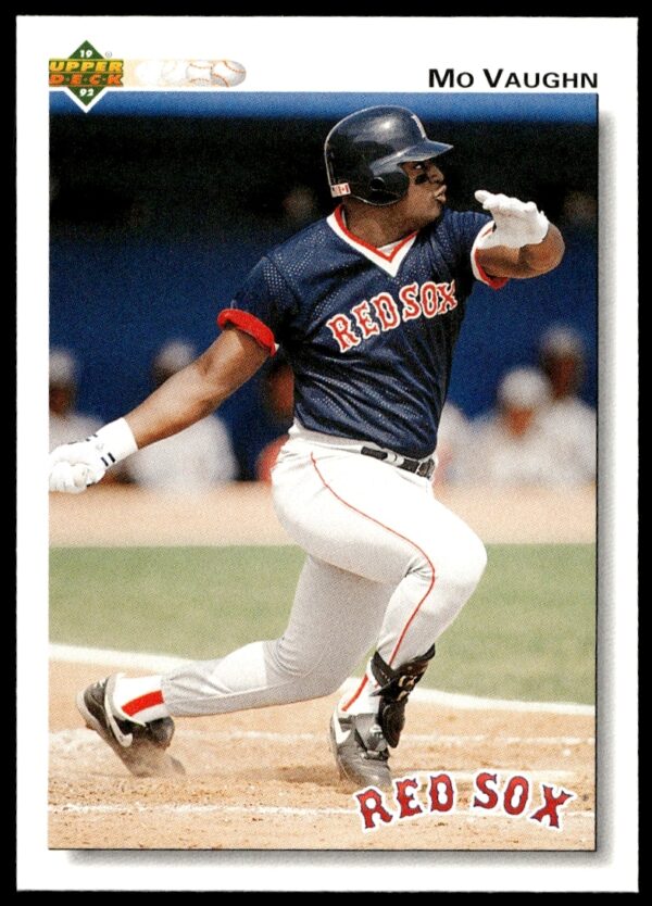 Mo Vaughn 1992 Upper Deck Card #445, Red Sox action shot.