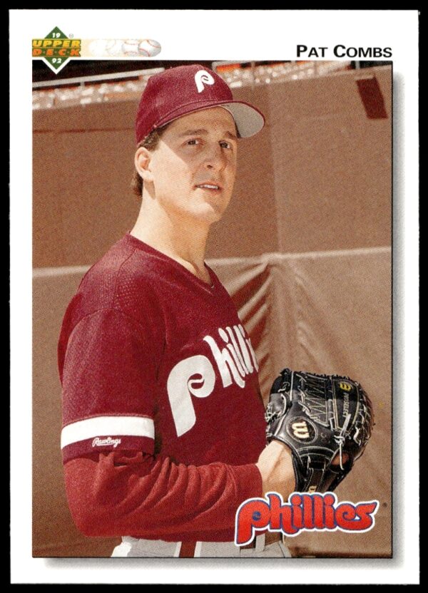1992 Upper Deck Pat Combs baseball card #442, Philadelphia Phillies pitcher, dynamic action shot.