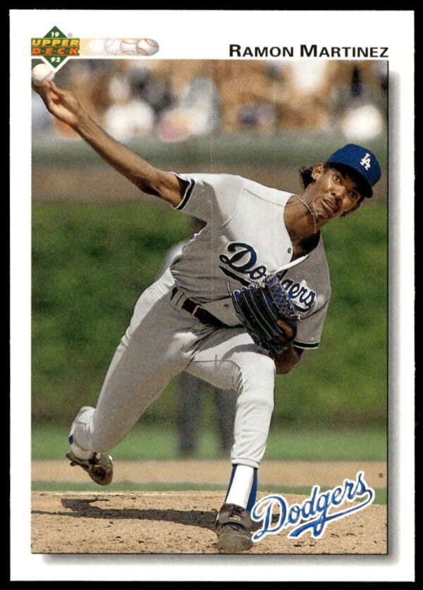 1992 Upper Deck Ramon Martinez baseball card, Los Angeles Dodgers pitcher, card #346, front view.