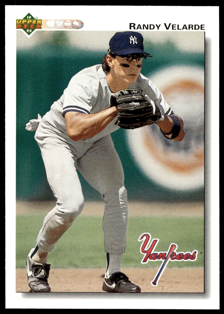 Randy Velarde 1992 Upper Deck Baseball Card #399, New York Yankees, Action Shot.