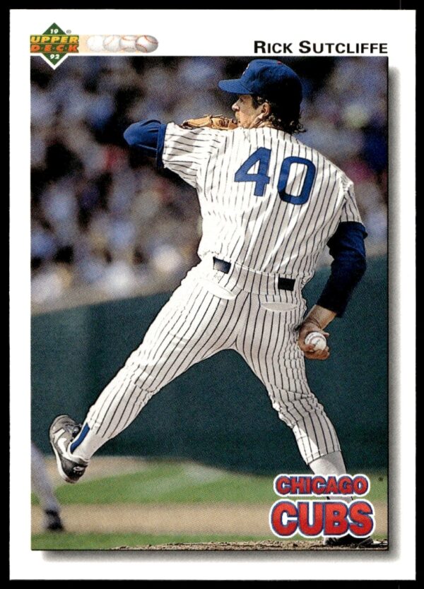 1992 Upper Deck Rick Sutcliffe baseball card front, featuring action shot card #529.