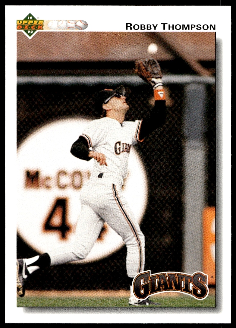 1992 Upper Deck Robby Thompson card #286, featuring Giants player in fielding stance.